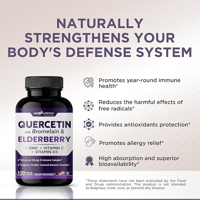 Quercetin with Vitamin C and Zinc 500mg - D3 - 6 in 1 Daily 6 Months