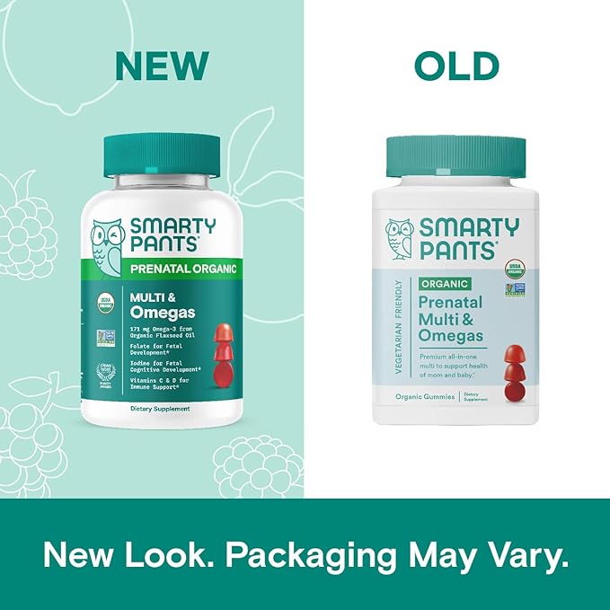 SmartyPants Organic Prenatal Vitamins for Women, 3 (ALA), D3, C, B12, B6, B6, Vitamin K2 & 120 Count (30 Day