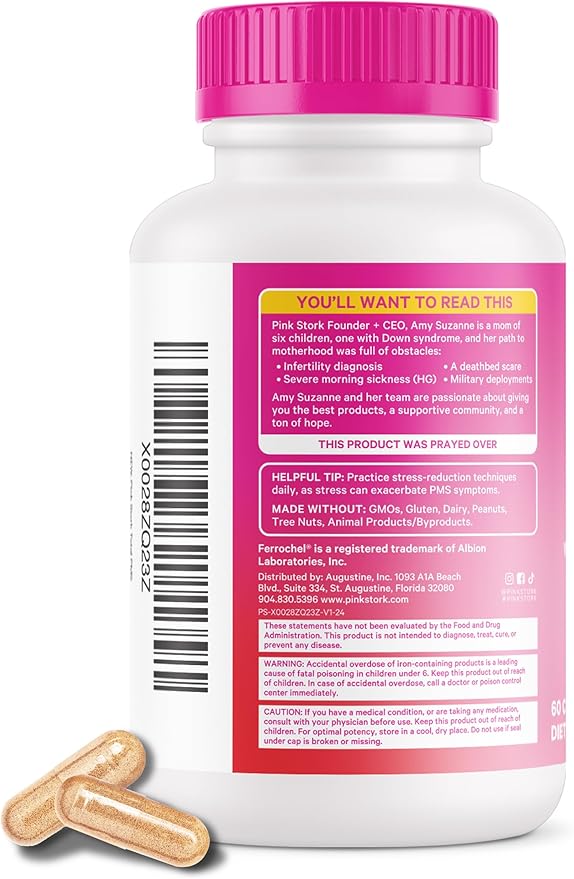 Pink Stork PMS Supplement for Women - Vitex, Ashwagandha, Maca Root & 10 Vitamins & Minerals to Support Hormone Balance, Mood, Bloating, Period Regularity - 60 Capsules