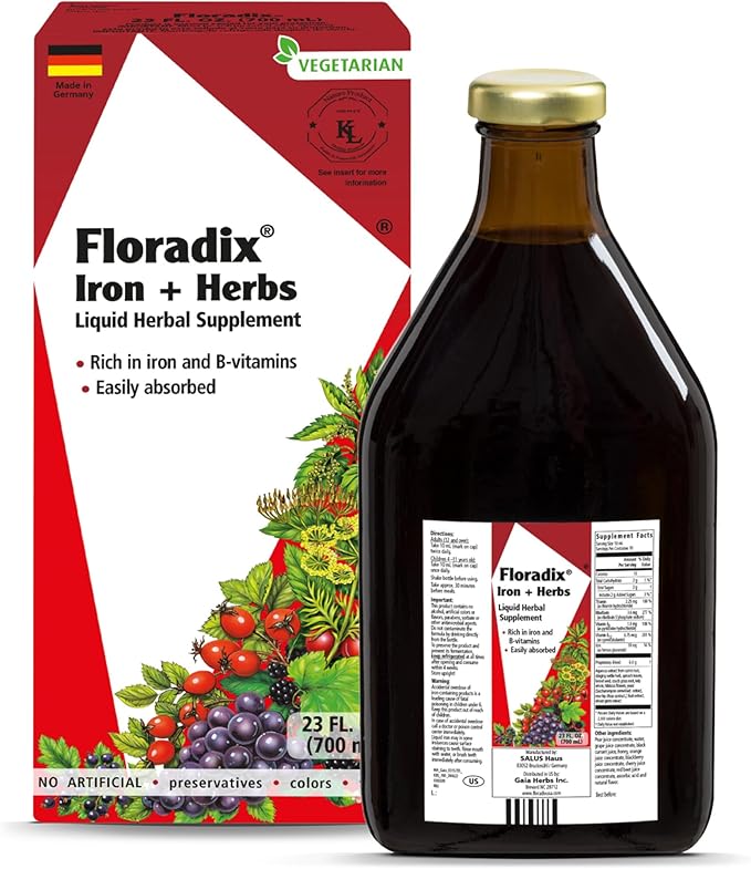Floradix by Salus Iron & Herbs - Liquid Herbal Supplement for Energy Support - Iron Supplement with Vitamin C & B Complex Vitamins - for Men & Women - 23 oz