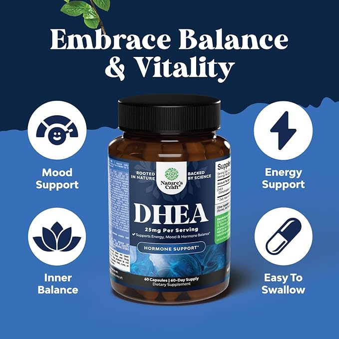 Pure DHEA 25mg for Women and Men - Extra Small Capsule High Absorption DHEA Supplement for Women & Men Mood Energy and Immune Support - & Women's Hormone Balance Supplement (2 Month Supply)