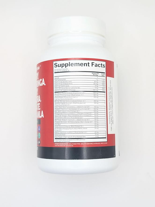 Clean Nutraceuticals Tart Cherry Extract Capsules with Turmeric Moringa Cranberry Chanca Piedra Celery Quercetin ACV Pomegranate L Selenomethionine - Uric Levels - 120 Ct