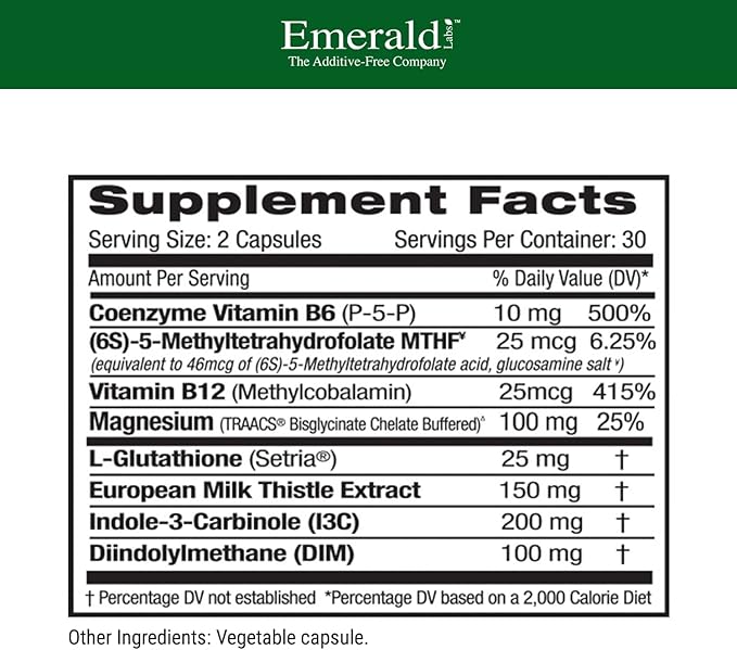 EMERALD LABS Estrogen Detox - Supports Hormone Balance for Women & Men* - Includes I3C, DIM & Setria L-Glutathione - Vegan, Gluten-Free - 60 Vegetable Capsules (30-Day Supply)