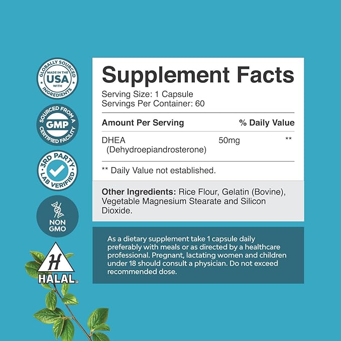 DHEA 50mg for Men and Women - High Strength DHEA Supplement for Women & Men Enhanced Energy and Hormone Balance & - Women's Hormone Balance Supplement (2 Month Supply)