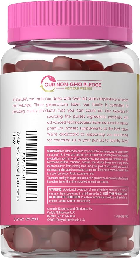 Carlyle Hormonal Balance for Women & PMS Supplement | 70 Gummies | Vitamin Complex | with Iron | Vegan, Non-GMO, Gluten Free | for Her
