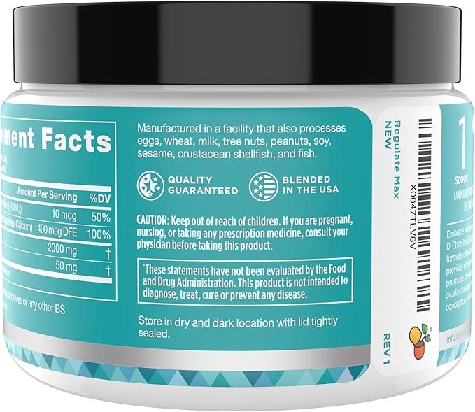 Eu Natural Regulate MAX Myo-Inositol & D-Chiro Inositol Supplement Powder for Women with Vitamin D & Folate PCOS Nutritional Support, Hormone Balance & Fertility Support, Unflavored 60 Servings
