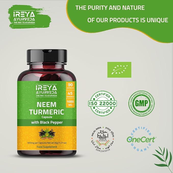 Neem Turmeric Capsules 90 Capsules 1000mg | (90 Capsules)