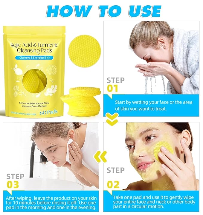 Turmeric Cleansing Pads, 60pcs Kojic Acid B5 and