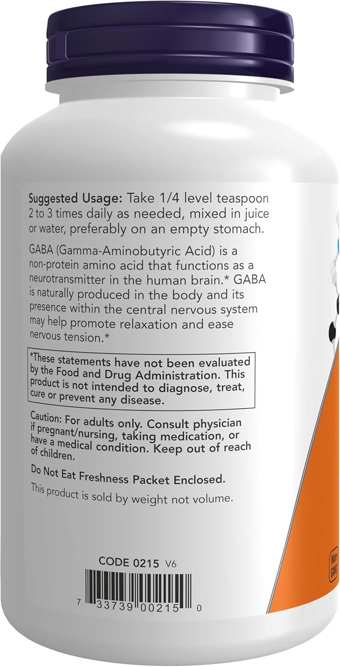 NOW Supplements, GABA (Gamma-Aminobutyric Acid) Powder, 6-Ounce