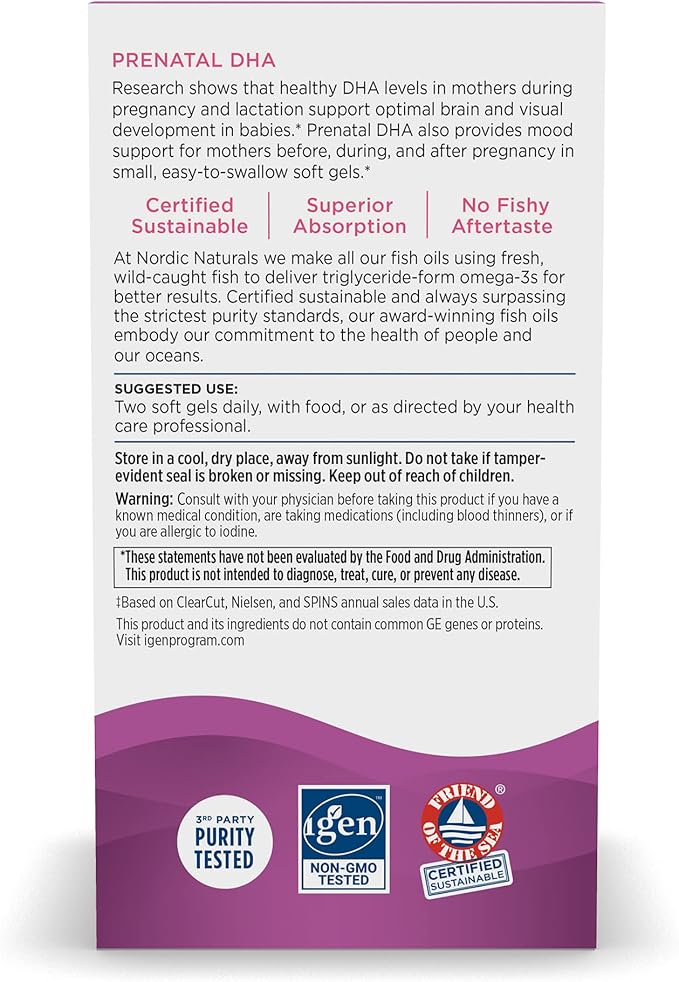 Nordic Naturals Prenatal DHA, Unflavored 90 Soft 830 mg Omega-3 + 400 IU D3 - 45 Servings