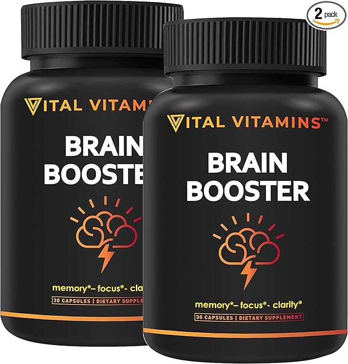 Vital Vitamins Brain Supplements for Memory (2 Pack) B12, Gingko