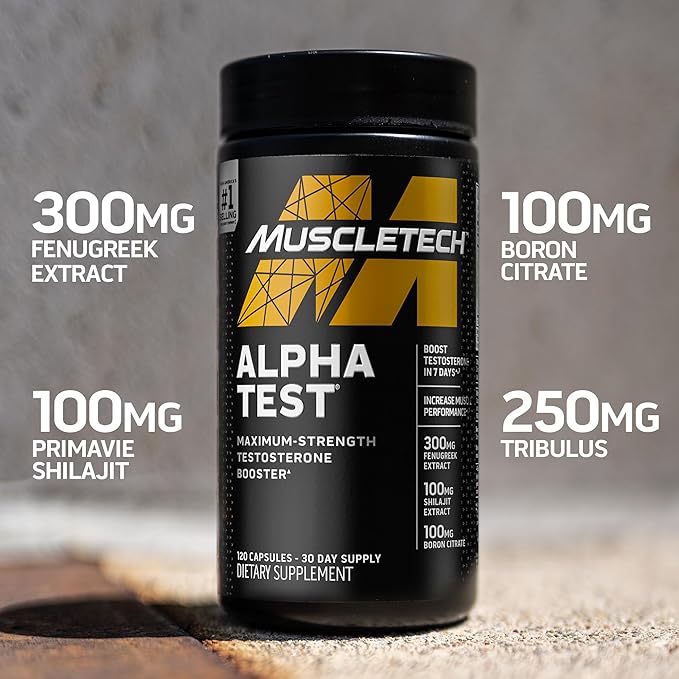 Testosterone Booster for Men, MuscleTech AlphaTest, 120 Pills