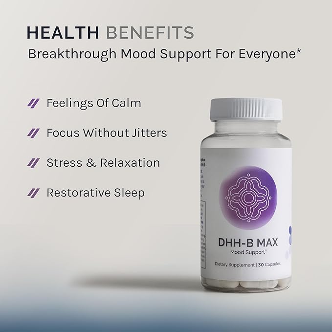 DHH-B Max - Extra Strength Mood Support Supplement - Magnolia Bark Extract with Honokiol - Sleep Aid, Promotes Relaxation, Calm, Stress Relief - 30 Capsules (1 Month Supply)