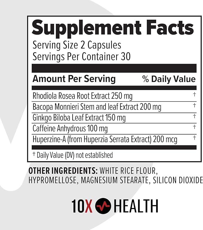 10X Health Focus Brain Supplements 60 Capsules