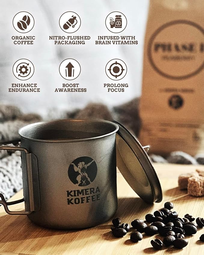 Kimera Koffee Original Blend - Organic Medium Roast Ground Coffee, Vitamin-Infused with Taurine, Alpha GPC, DMAE, L-Theanine for Cognitive Support & Athletic Performance, 12oz