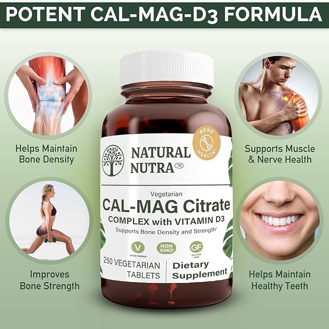 Natural Nutra Cal-Mag 1000/500 mg Citrate D3, Strengthen 250 Vegan