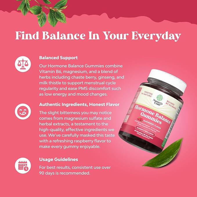Hormone Balance for Women of All Ages - PMS Gummies and Cycle Support Supplements for Women with Vitamin B6 and Dong Quai Gummy Vitamin - Menopause Relief Mood Support Supplement PMS Support for Women