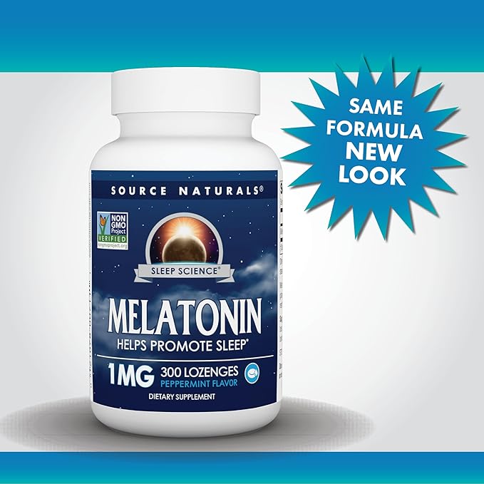 Source Naturals Melatonin Helps Promote Sleep* 1 mg 300 Peppermint