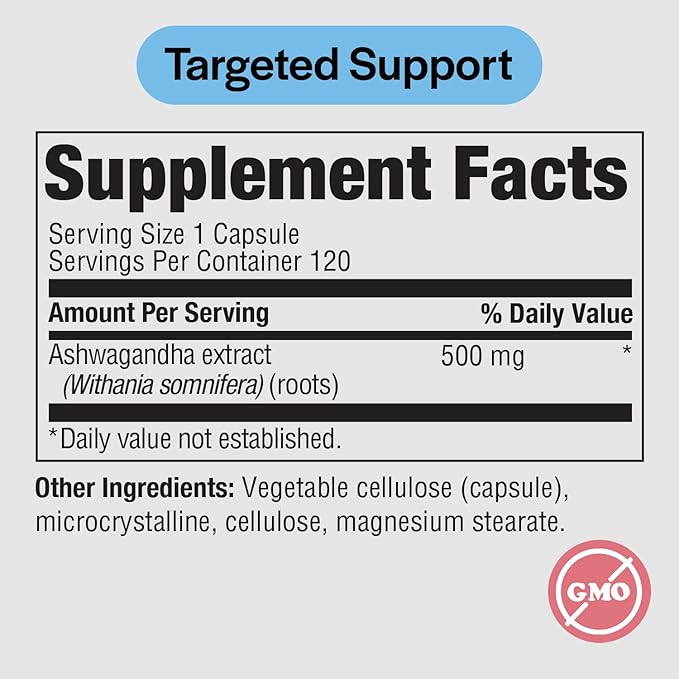 PureFormulas Ashwagandha 500mg, Adaptogenic Ashwagandha Supplements, 120 Capsules