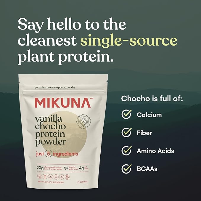 Mikuna Vegan Protein Powder (Vanilla, 15 Servings) - Plant Based Chocho Superfood Protein - Dairy Free Protein Powder Packed with Vitamins, Minerals & Fiber - Gluten, Keto & Lectin-Free