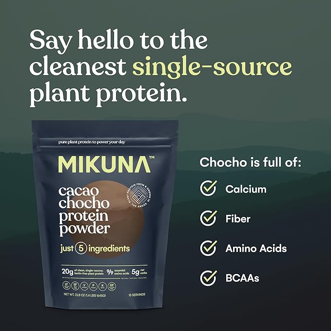 Mikuna Vegan Protein Powder (Cacao, 15 Servings) - Plant Based Chocho Superfood Protein - Dairy Free Protein Powder Packed with Vitamins, Minerals & Fiber - Gluten, Keto & Lectin-Free