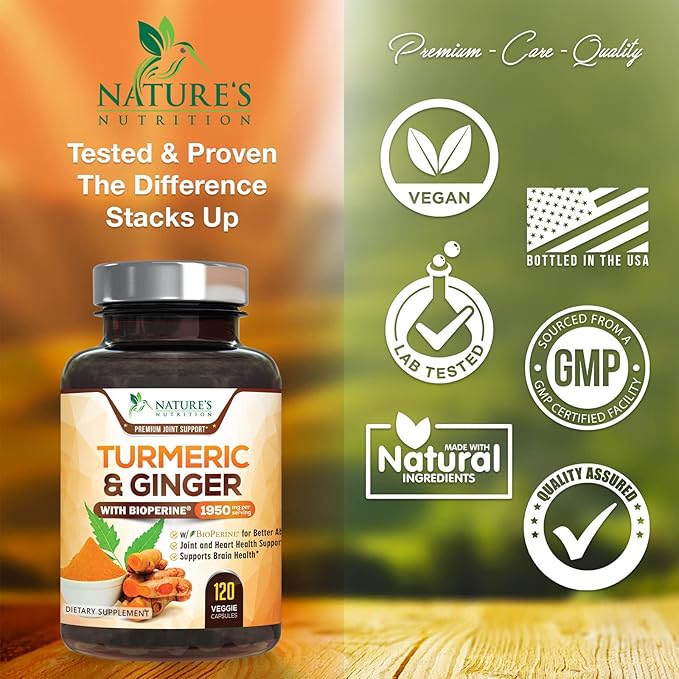 Turmeric Curcumin with BioPerine & Ginger 95% Curcuminoids 1950mg - 120 Capsules