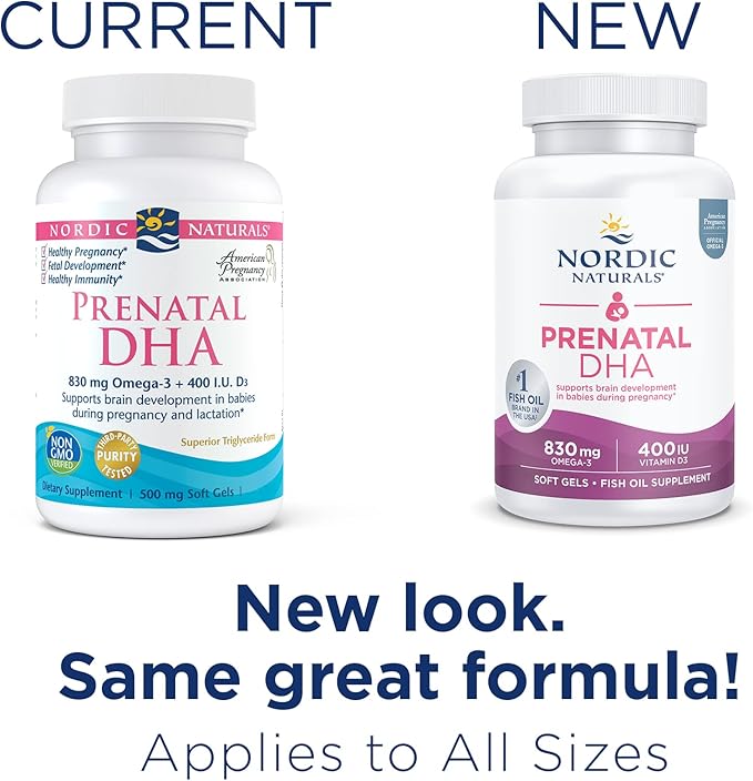 Nordic Naturals Prenatal DHA, Unflavored 90 Soft 830 mg Omega-3 + 400 IU D3 - 45 Servings