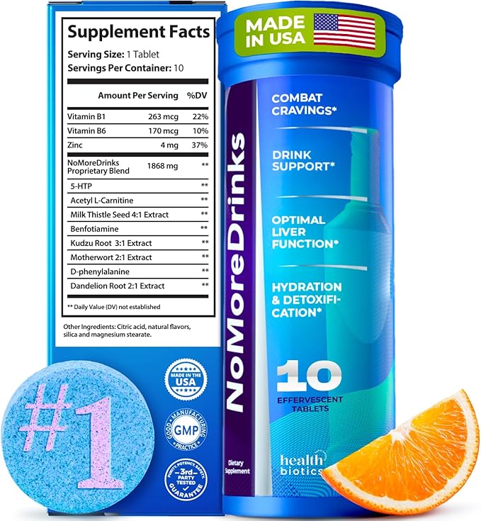 NoMoreDrinks Anti Alcohol Craving Supplement | Liver Detox & Combat Cravings | Energy Support Alcohol Replacement Drink | Organic Milk Thistle Supplement & Dandelion Root & 5HTP | (10) Energy Pills