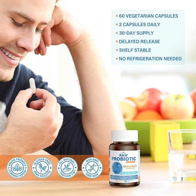 Raw Probiotics for Women & Men 100 Billion 35 Strains, 60 Vegan