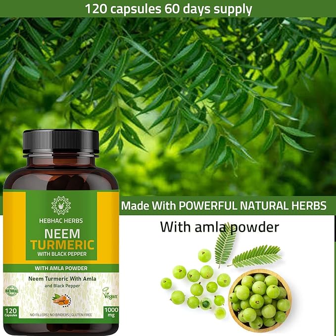 Neem Turmeric Capsules with Amla and 120 Veg 60 Days