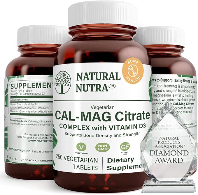 Natural Nutra Cal-Mag 1000/500 mg Citrate D3, Strengthen 250 Vegan