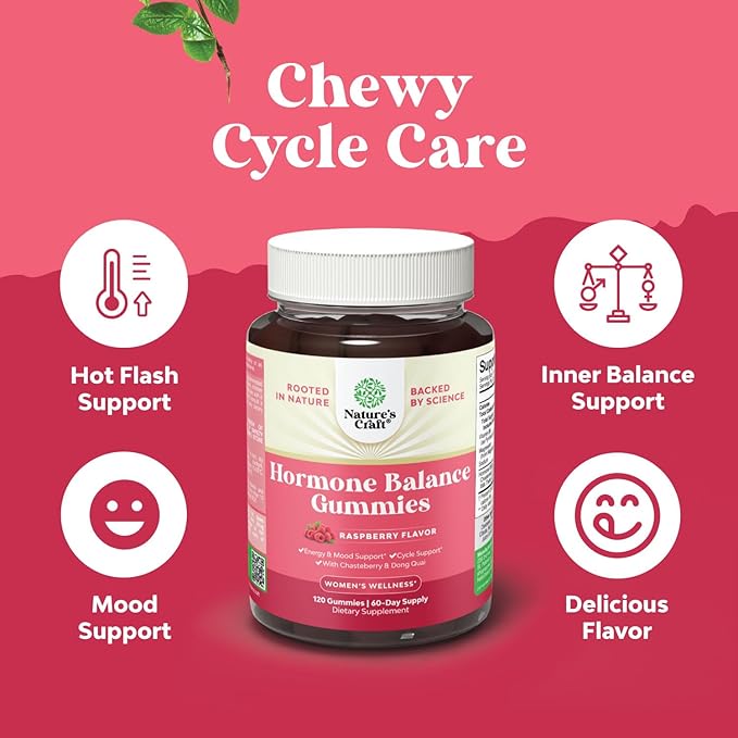 Hormone Balance for Women of All Ages - PMS Gummies and Cycle Support Supplements for Women with Vitamin B6 and Dong Quai Gummy Vitamin - Menopause Relief Mood Support Supplement PMS Support for Women
