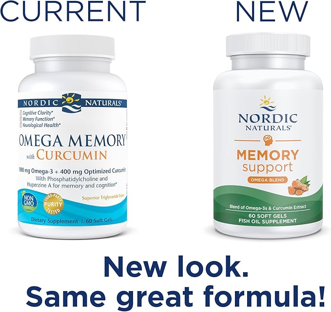 Nordic Naturals Omega Memory with Curcumin, Lemon 60 Soft 1000 mg Omega-3 + 400 mg 30 Servings