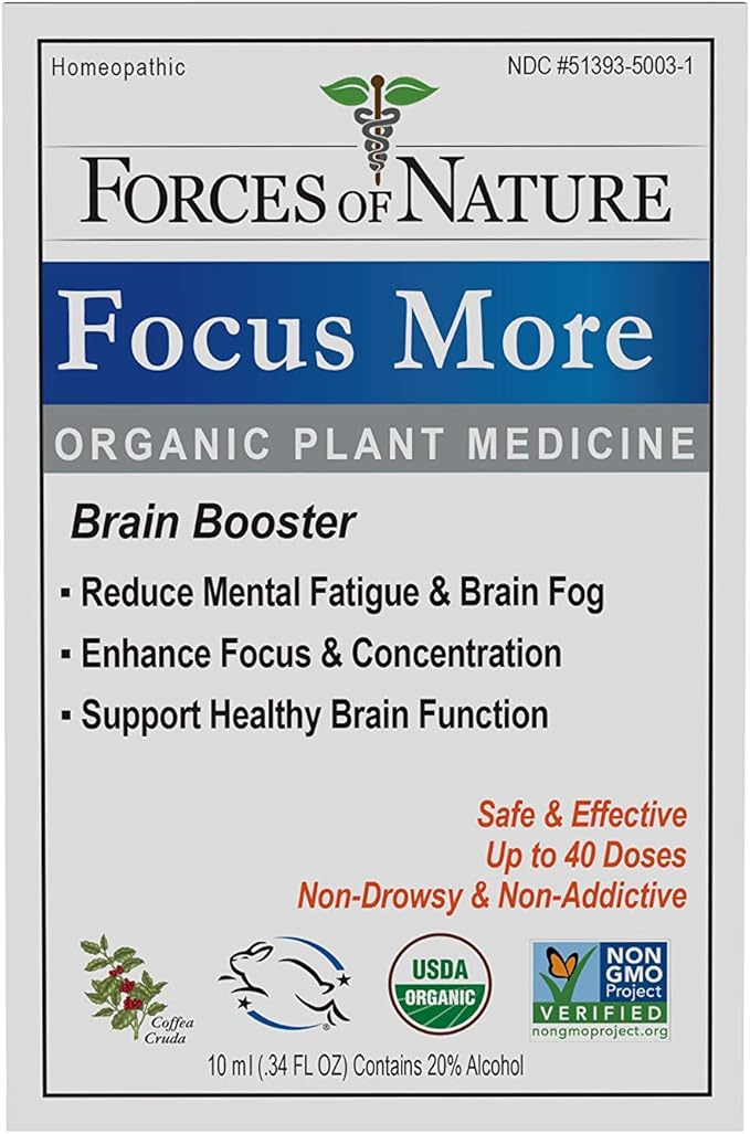 Forces of Nature Focus Supplement, Focus More Homeopathic Medicine, 0.34 Fl Oz, Nootropics Brain Support Supplement, Helps Memory & Concentration