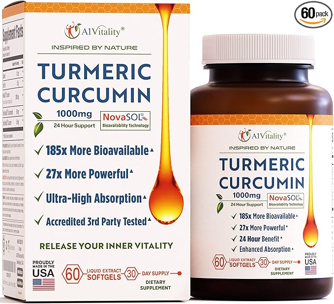 Turmeric Curcumin NovaSOL 1000mg 185x Bioavailable