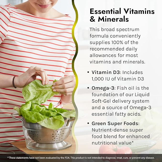 Irwin Naturals Only One Liquid-Gel Multi with Iron - 60 Liquid Softgels - Daily Essential Vitamins, Minerals, Antioxidants, Omega-3s & Green Super Foods