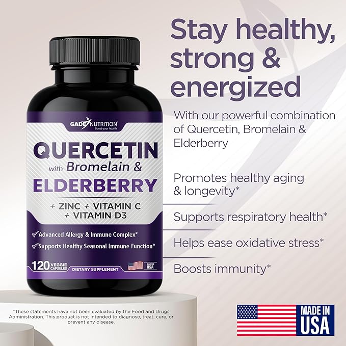 Quercetin with Vitamin C and Zinc 500mg - D3 - 6 in 1 Daily