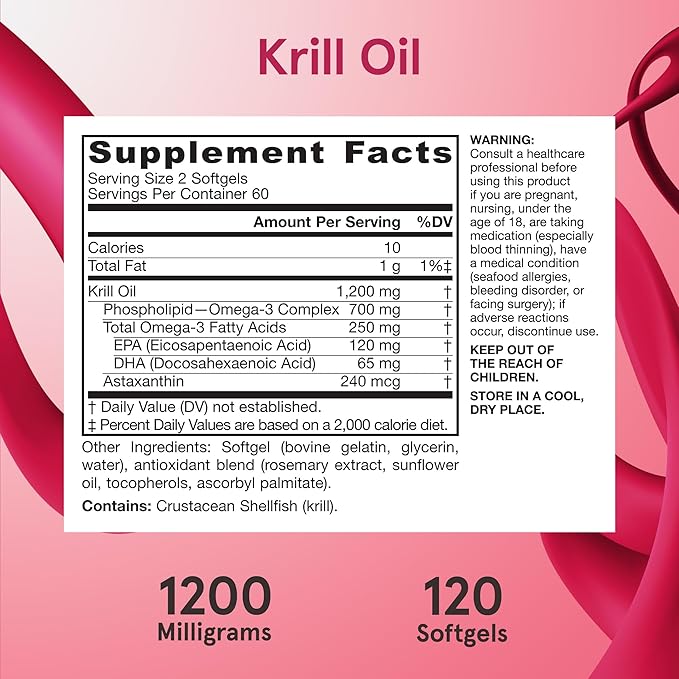 Jarrow Formulas Krill Oil - Phospholipid Omega-3 Complex with Astaxanthin - 120 Softgels - 60 Servings - Supports Lipid Management, Metabolism, Brain & Heart Health - EPA & DHA - Gluten Free - Non-GMO