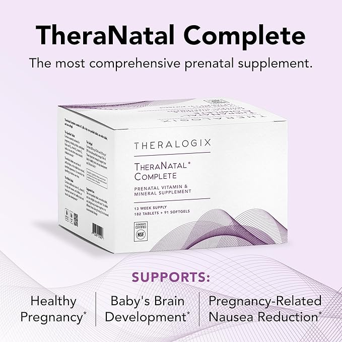 Theralogix TheraNatal Complete Prenatal Vitamin Supplement 91-Day Supply D3, Folate, B6 & 182 Tablets 91 Softgels