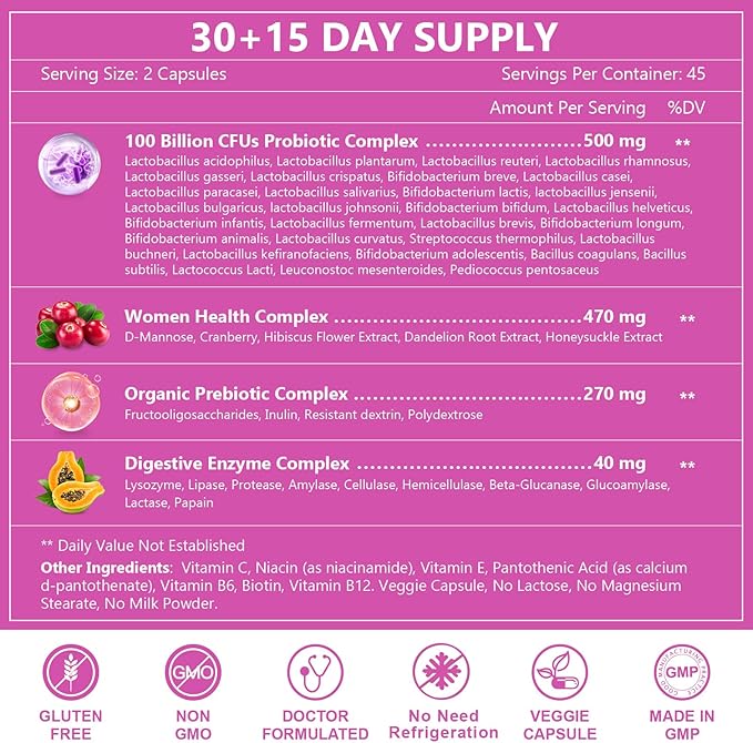 Probiotics for Women Digestive Health, 100 90 Veggie