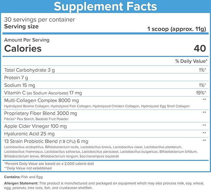 SkinnyFit Super Youth Unflavored Multi-Collagen Peptides + Probiotics, Baobab Fiber, Apple Cider Vinegar, Hyaluronic Acid, & Vitamin C, Skin, Hair, Joint & Metabolism Support, 30 Servings
