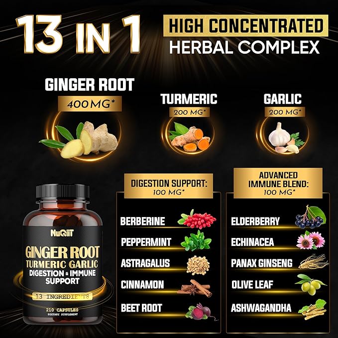 Ginger Supplements Capsules with Turmeric Curcumin, 210 Capsules 1000mg