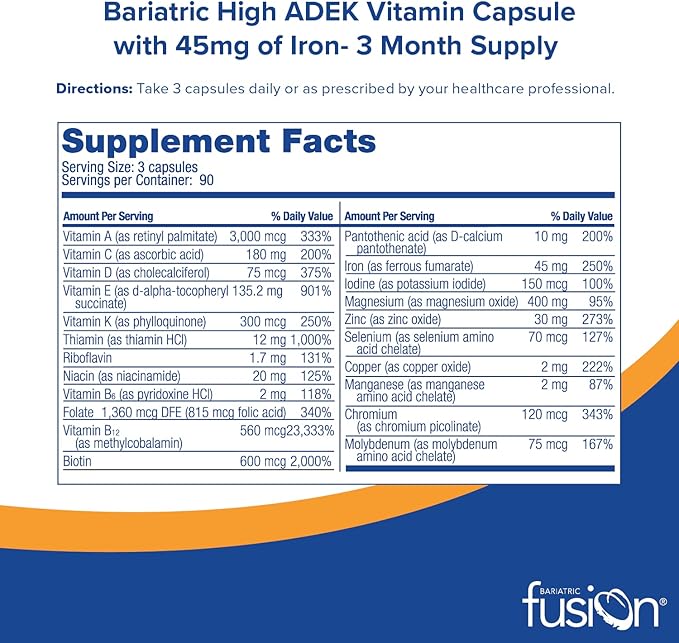 Bariatric Fusion High ADEK Multivitamin with Iron 270 Capsules