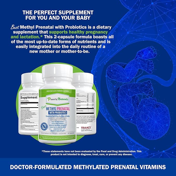 Power By Naturals Prenatal Probiotic Blend B12, Iron, 27+ Essential 60 Capsules