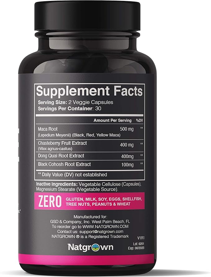 Natgrown Hormone Balance for Women PMS & Menopause Supplement for Fertility Hormonal & Menstrual Support, Helps Relief Hot Flashes - Maca Root, Vitex, Dong Quai & Black Cohosh Complex -Vegan Capsules