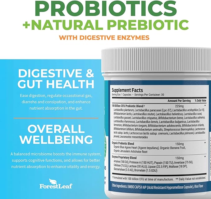ForestLeaf Clinically Studied Probiotics 100 Billion 26 Strains 30 Capsules