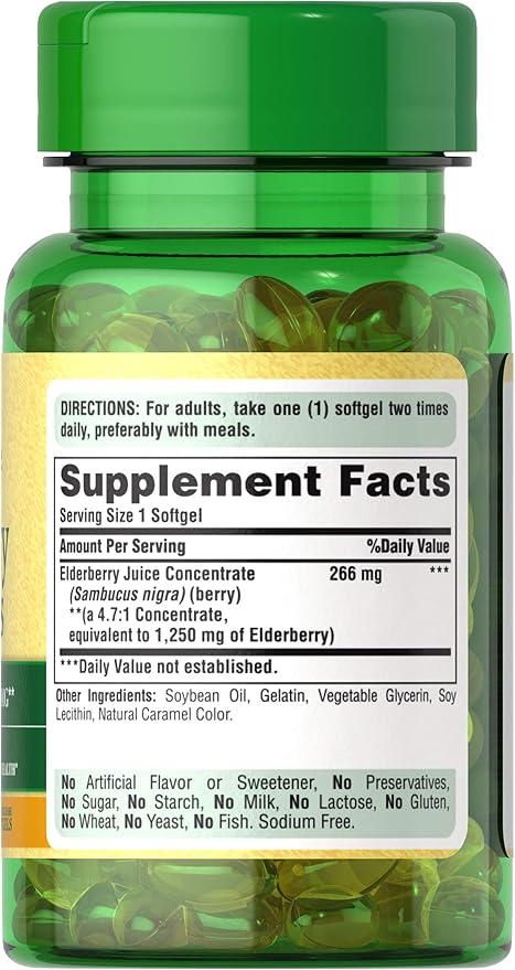 Puritan's Pride Elderberry Sambucus 1250mg, Supports 60ct (Pack 2)