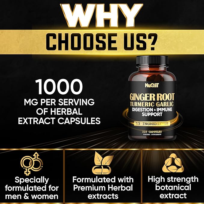Ginger Supplements Capsules with Turmeric Curcumin, 210 Capsules 1000mg