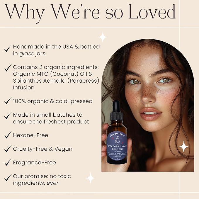 Paracress Flower Spilanthes Facial Oil Organic Serum for Face MCT Oil Infused with Paracress Spilanthes Acmella Oleracea Flowers for Anti-Aging Anti-Wrinkle Moisturizing Miracle Serum 1 Fl Oz