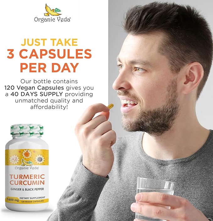 Organic Veda Turmeric and Ginger Capsules 120 pills (95% curcuminoids)